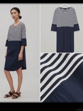 COS Striped Navy and White Boatneck Dress